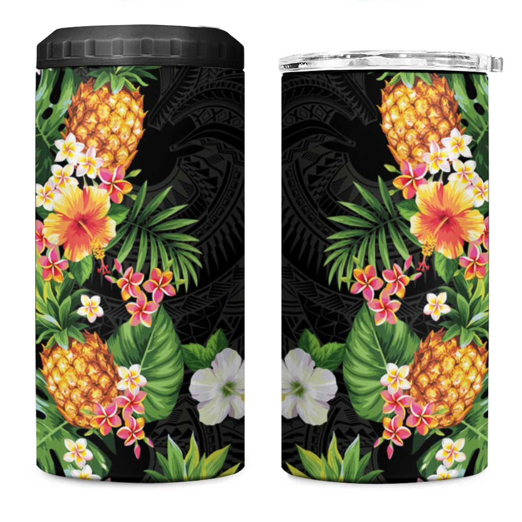 Hawaii Pineapple Tropical 4 in 1 Can Cooler Tumbler Colorful Hibiscus Plumeria