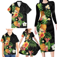 Hawaii Pineapple Tropical Family Matching Long Sleeve Bodycon Dress and Hawaiian Shirt Colorful Hibiscus Plumeria LT01 - Polynesian Pride