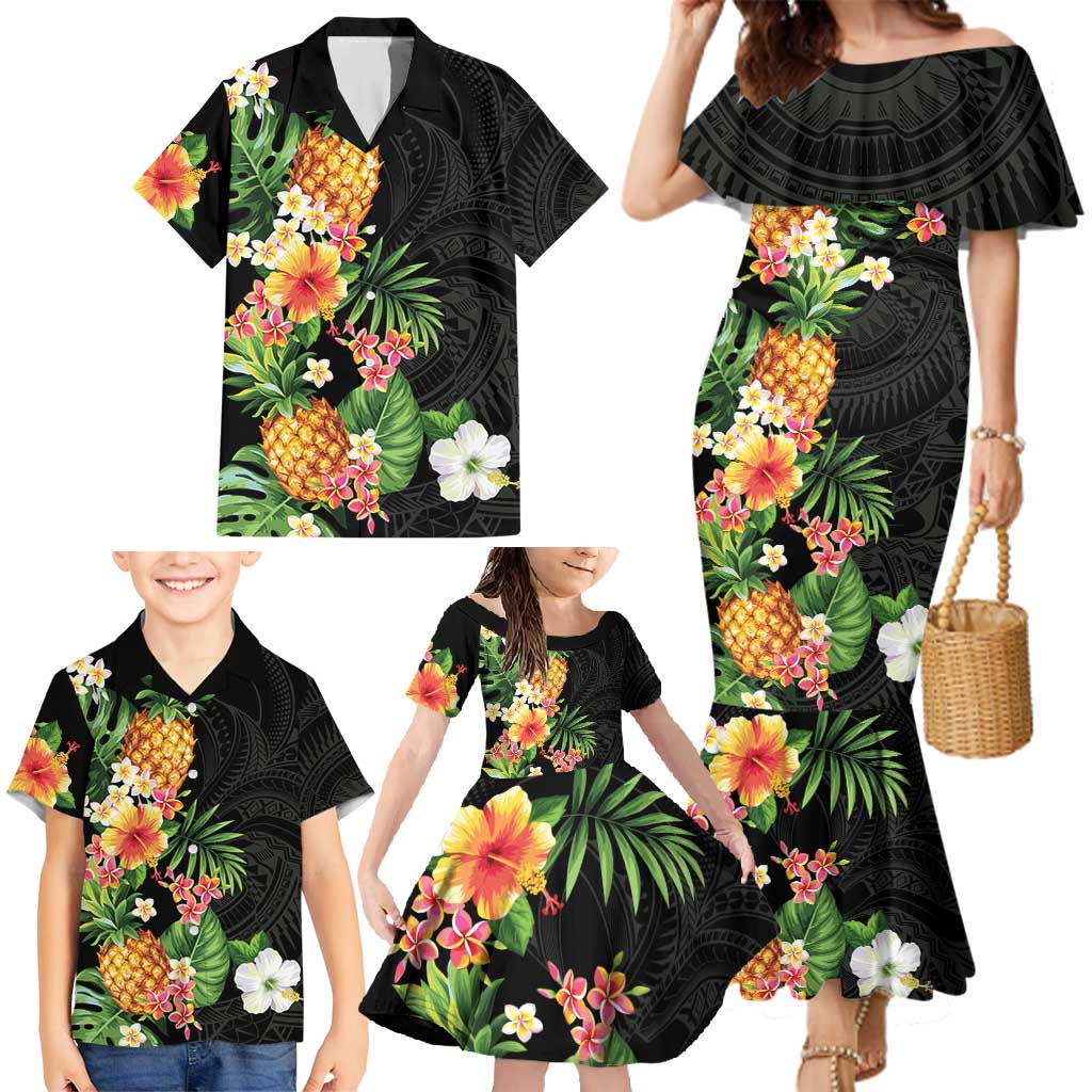 Hawaii Pineapple Tropical Family Matching Mermaid Dress and Hawaiian Shirt Colorful Hibiscus Plumeria LT01 - Polynesian Pride
