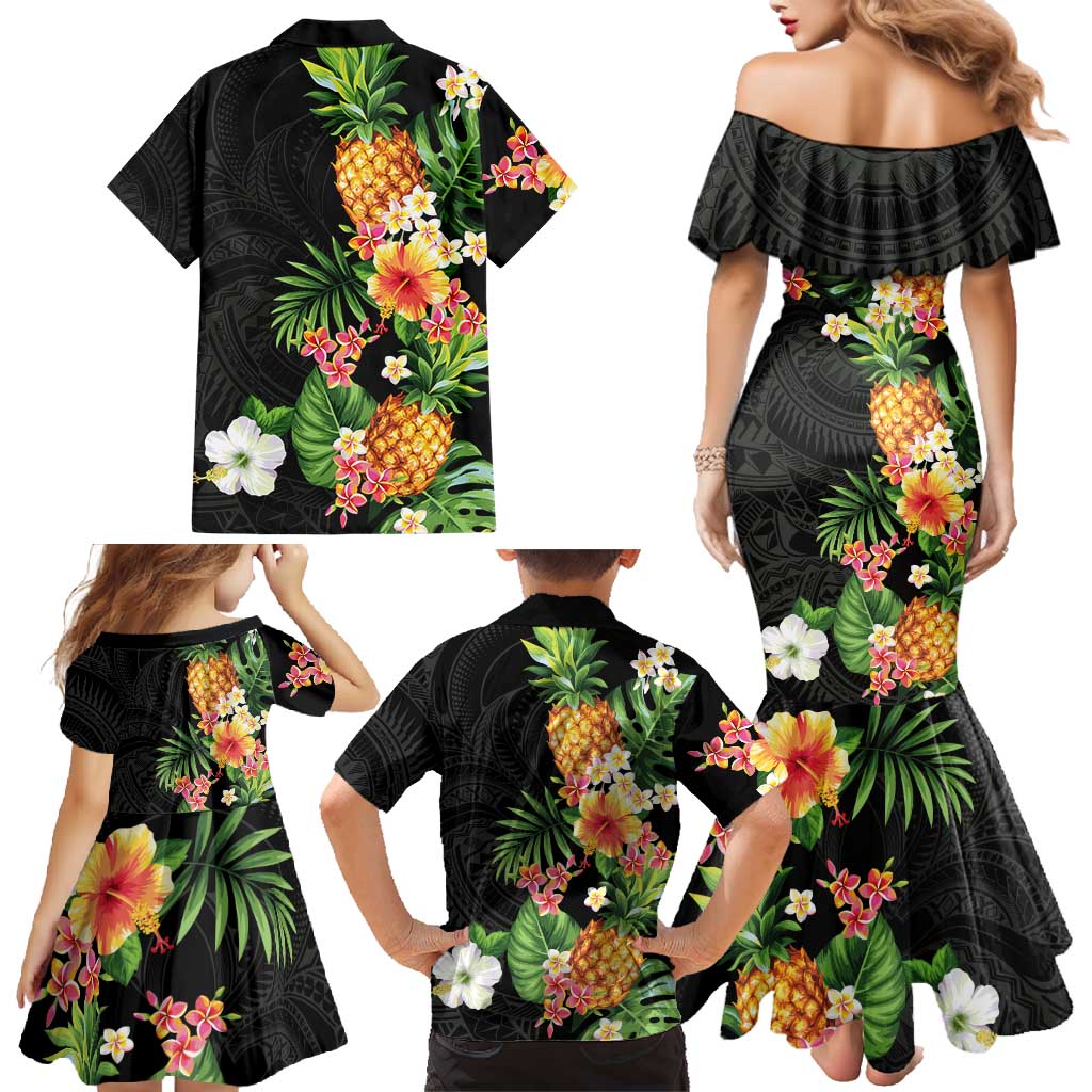 Hawaii Pineapple Tropical Family Matching Mermaid Dress and Hawaiian Shirt Colorful Hibiscus Plumeria LT01 - Polynesian Pride