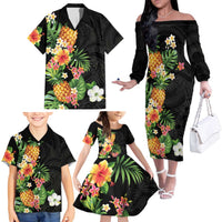 Hawaii Pineapple Tropical Family Matching Off The Shoulder Long Sleeve Dress and Hawaiian Shirt Colorful Hibiscus Plumeria LT01 - Polynesian Pride