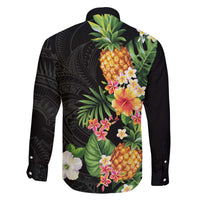 Hawaii Pineapple Tropical Family Matching Off The Shoulder Long Sleeve Dress and Hawaiian Shirt Colorful Hibiscus Plumeria LT01 - Polynesian Pride