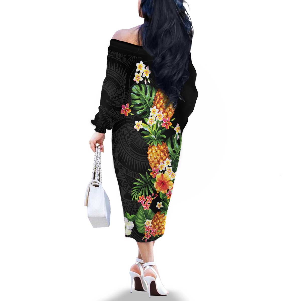 Hawaii Pineapple Tropical Family Matching Off The Shoulder Long Sleeve Dress and Hawaiian Shirt Colorful Hibiscus Plumeria LT01 - Polynesian Pride