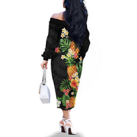 Hawaii Pineapple Tropical Family Matching Off The Shoulder Long Sleeve Dress and Hawaiian Shirt Colorful Hibiscus Plumeria LT01 - Polynesian Pride