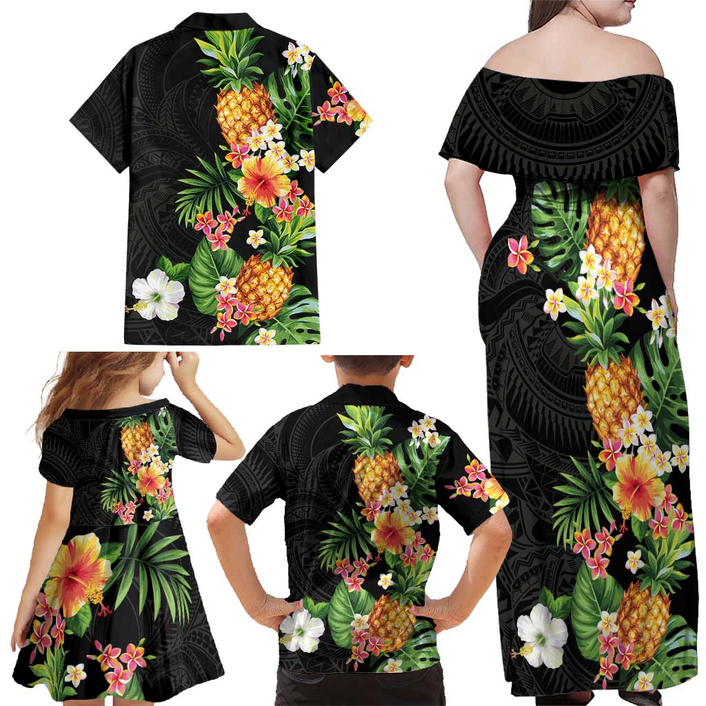 Hawaii Pineapple Tropical Family Matching Off Shoulder Maxi Dress and Hawaiian Shirt Colorful Hibiscus Plumeria LT01 - Polynesian Pride