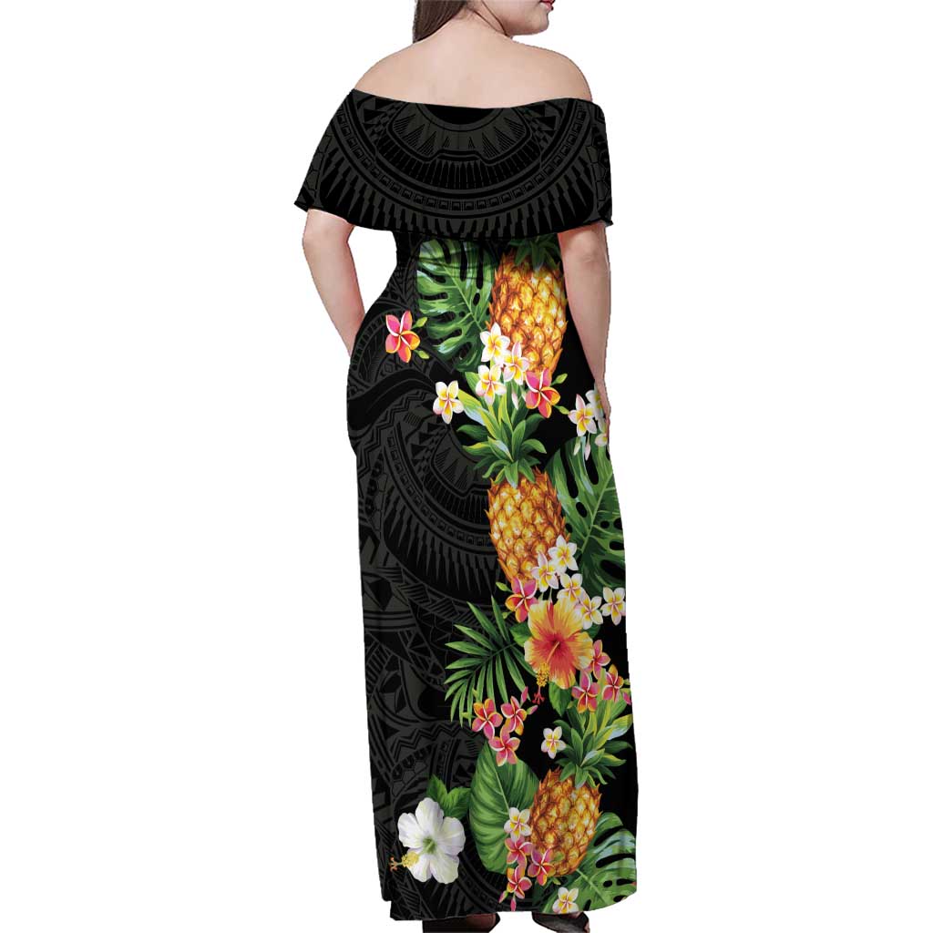 Hawaii Pineapple Tropical Family Matching Off Shoulder Maxi Dress and Hawaiian Shirt Colorful Hibiscus Plumeria LT01 - Polynesian Pride