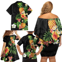 Hawaii Pineapple Tropical Family Matching Off Shoulder Short Dress and Hawaiian Shirt Colorful Hibiscus Plumeria LT01 - Polynesian Pride