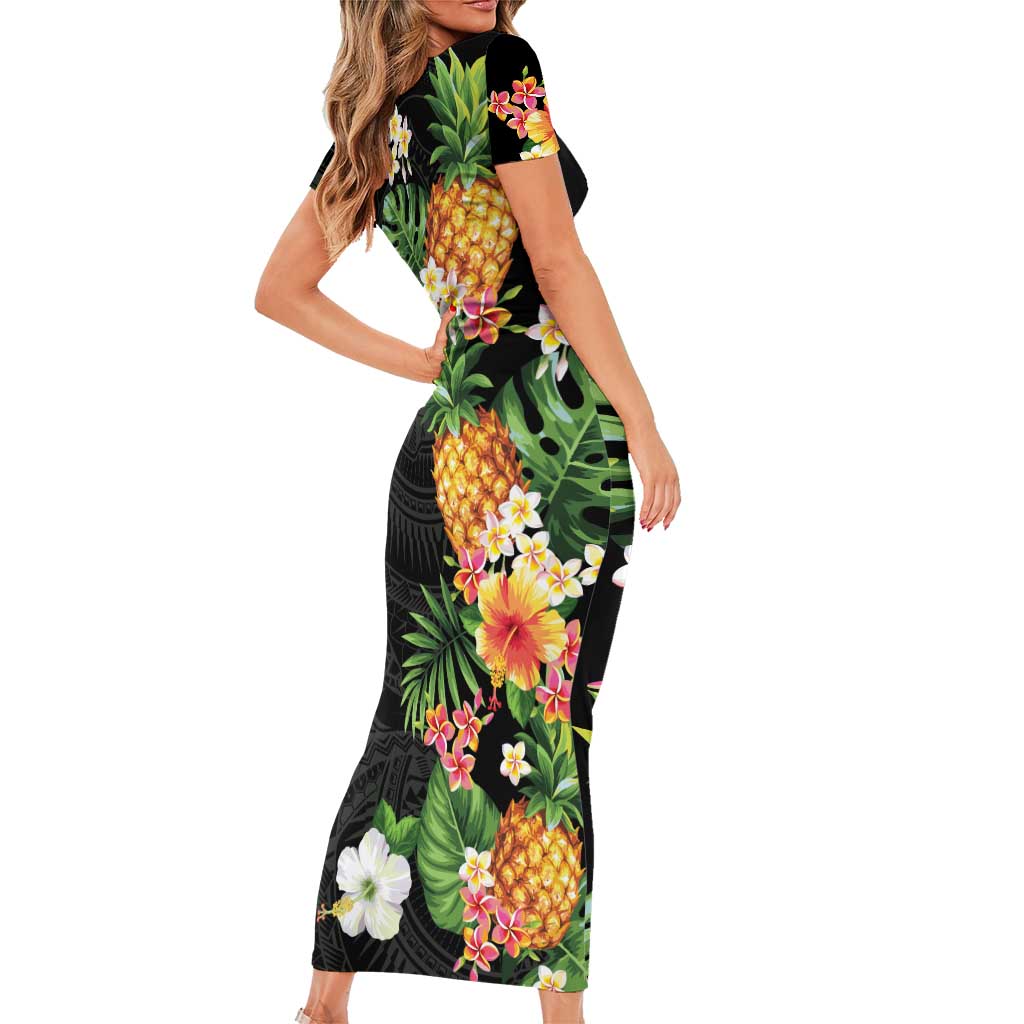 Hawaii Pineapple Tropical Family Matching Short Sleeve Bodycon Dress and Hawaiian Shirt Colorful Hibiscus Plumeria LT01 - Polynesian Pride