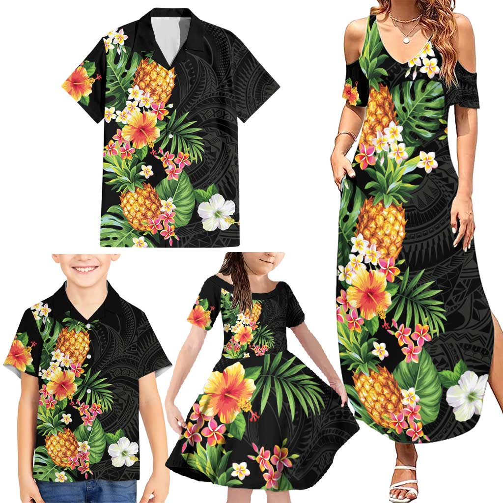 Hawaii Pineapple Tropical Family Matching Summer Maxi Dress and Hawaiian Shirt Colorful Hibiscus Plumeria LT01 - Polynesian Pride