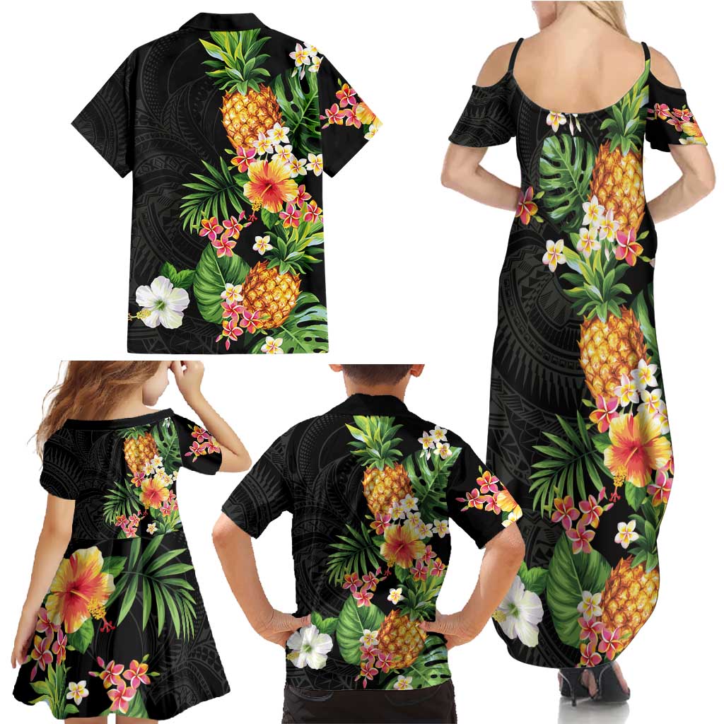 Hawaii Pineapple Tropical Family Matching Summer Maxi Dress and Hawaiian Shirt Colorful Hibiscus Plumeria LT01 - Polynesian Pride