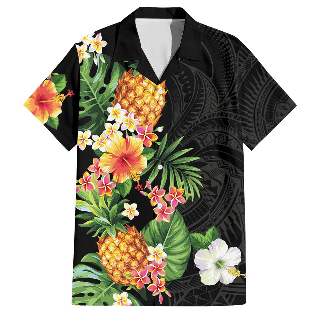 Hawaii Pineapple Tropical Family Matching Summer Maxi Dress and Hawaiian Shirt Colorful Hibiscus Plumeria LT01 Dad's Shirt - Short Sleeve Black - Polynesian Pride