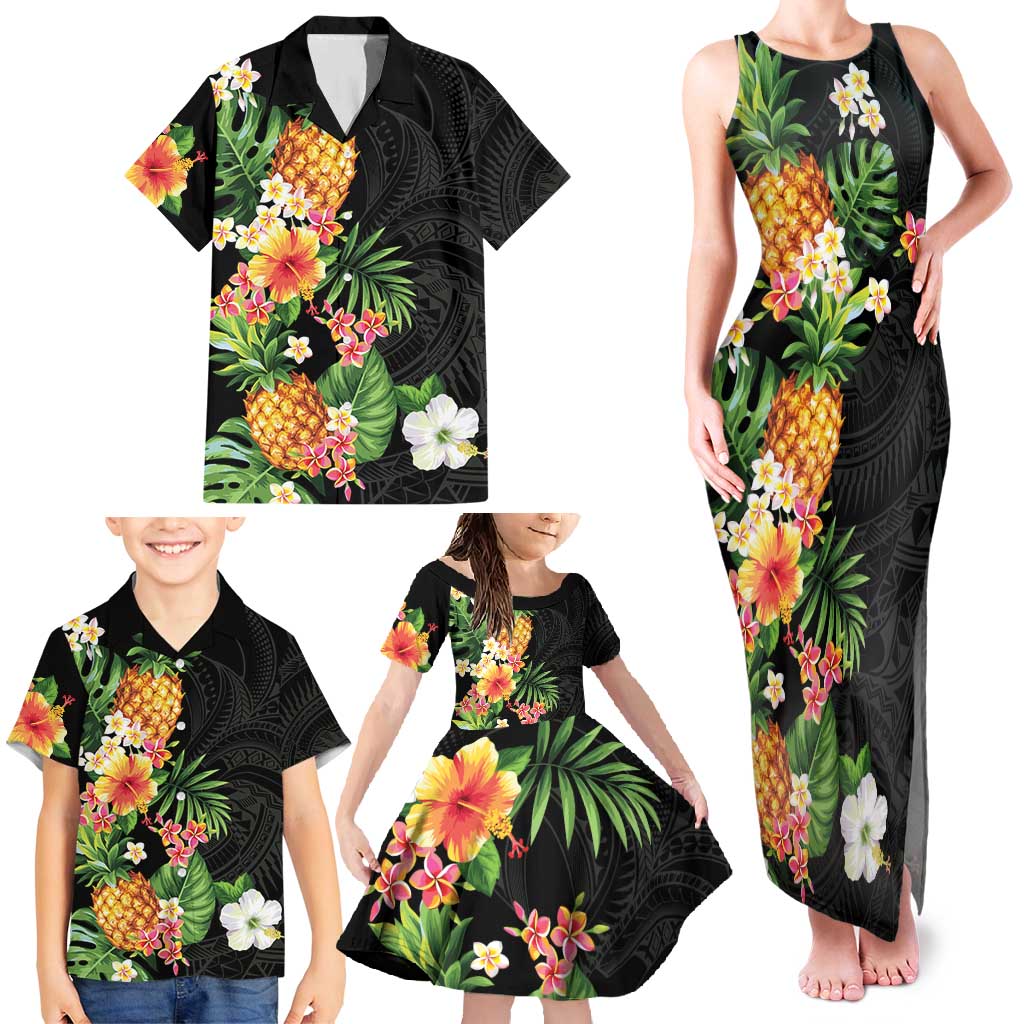 Hawaii Pineapple Tropical Family Matching Tank Maxi Dress and Hawaiian Shirt Colorful Hibiscus Plumeria