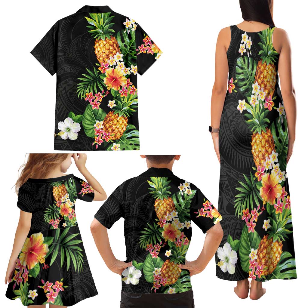 Hawaii Pineapple Tropical Family Matching Tank Maxi Dress and Hawaiian Shirt Colorful Hibiscus Plumeria LT01 - Polynesian Pride