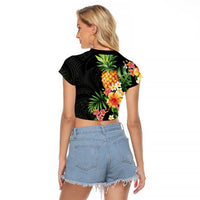 Hawaii Pineapple Tropical Raglan Cropped T Shirt Colorful Hibiscus Plumeria