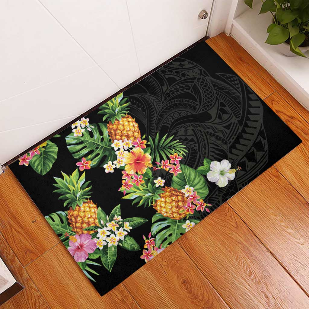 Hawaii Pineapple Tropical Rubber Doormat Colorful Hibiscus Plumeria