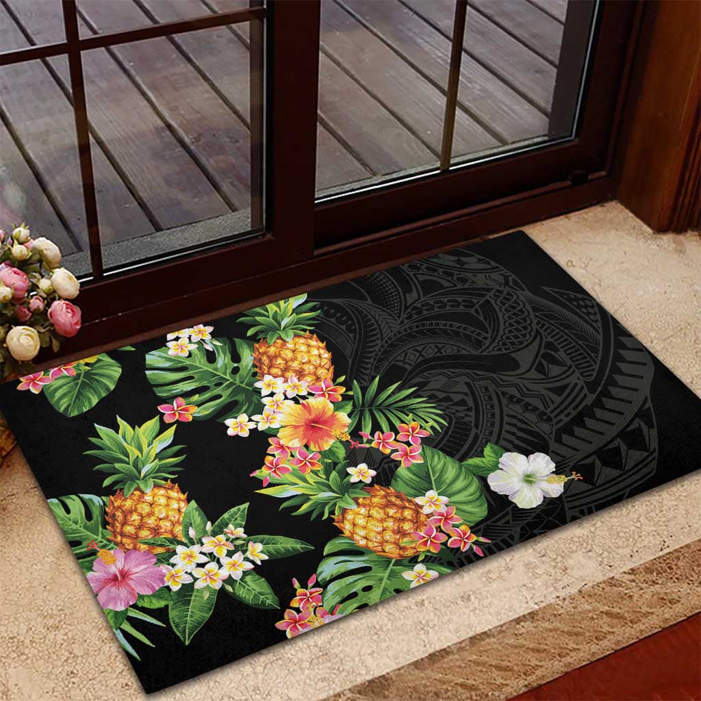 Hawaii Pineapple Tropical Rubber Doormat Colorful Hibiscus Plumeria
