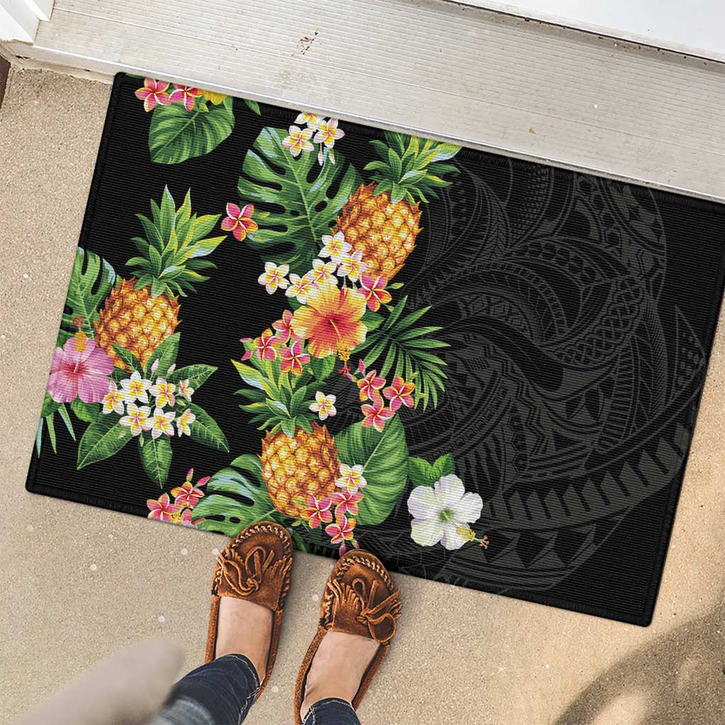 Hawaii Pineapple Tropical Rubber Doormat Colorful Hibiscus Plumeria