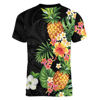Hawaii Pineapple Tropical Women V-Neck T-Shirt Colorful Hibiscus Plumeria