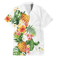 Hawaii Pineapple Tropical Family Matching Mermaid Dress and Hawaiian Shirt Luminous Hibiscus Plumeria LT01 Dad's Shirt - Short Sleeve White - Polynesian Pride
