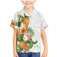 Hawaii Pineapple Tropical Family Matching Mermaid Dress and Hawaiian Shirt Luminous Hibiscus Plumeria LT01 Son's Shirt White - Polynesian Pride