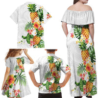 Hawaii Pineapple Tropical Family Matching Off Shoulder Maxi Dress and Hawaiian Shirt Luminous Hibiscus Plumeria LT01 - Polynesian Pride