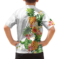 Hawaii Pineapple Tropical Family Matching Off Shoulder Short Dress and Hawaiian Shirt Luminous Hibiscus Plumeria LT01 - Polynesian Pride