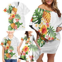 Hawaii Pineapple Tropical Family Matching Off Shoulder Short Dress and Hawaiian Shirt Luminous Hibiscus Plumeria LT01 - Polynesian Pride