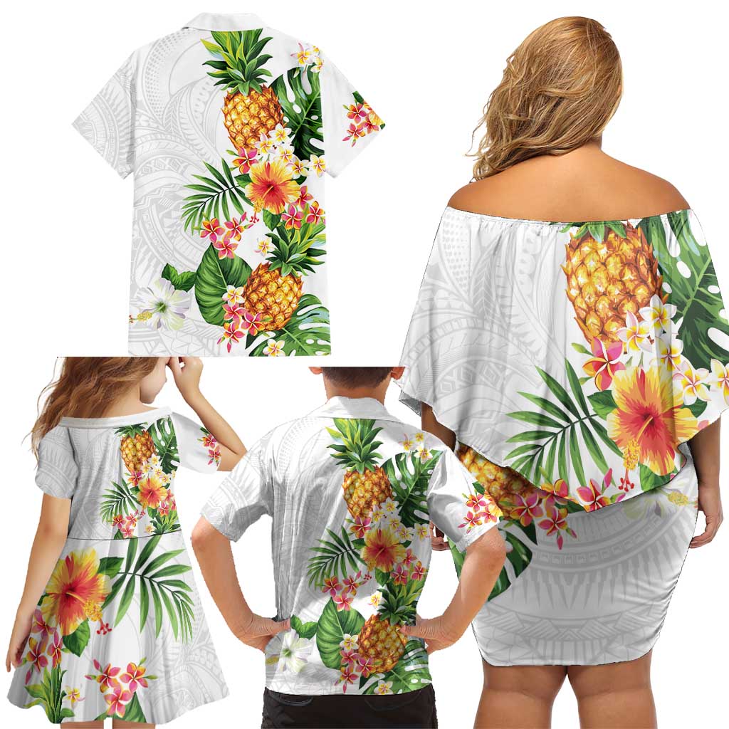 Hawaii Pineapple Tropical Family Matching Off Shoulder Short Dress and Hawaiian Shirt Luminous Hibiscus Plumeria LT01 - Polynesian Pride