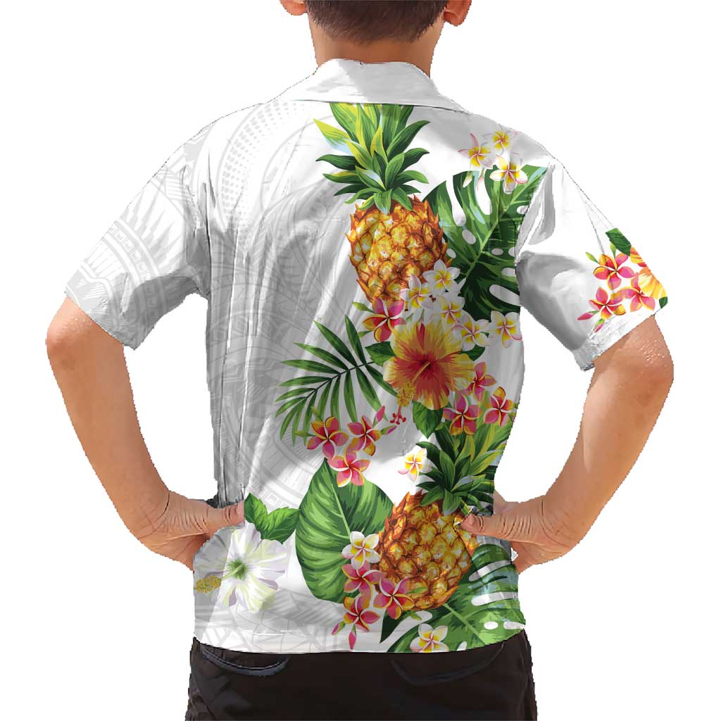 Hawaii Pineapple Tropical Family Matching Short Sleeve Bodycon Dress and Hawaiian Shirt Luminous Hibiscus Plumeria LT01 - Polynesian Pride