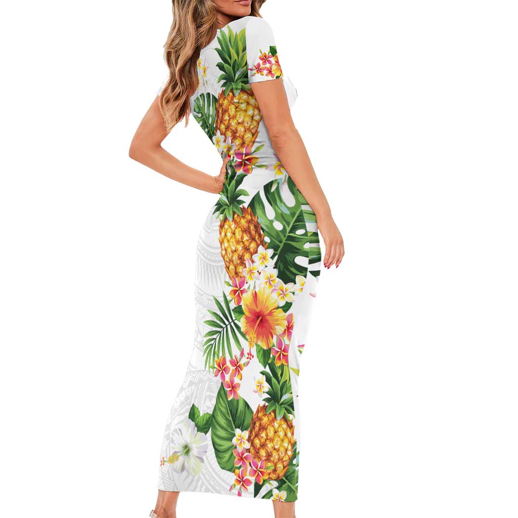 Hawaii Pineapple Tropical Family Matching Short Sleeve Bodycon Dress and Hawaiian Shirt Luminous Hibiscus Plumeria LT01 - Polynesian Pride