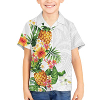 Hawaii Pineapple Tropical Family Matching Short Sleeve Bodycon Dress and Hawaiian Shirt Luminous Hibiscus Plumeria LT01 Son's Shirt White - Polynesian Pride