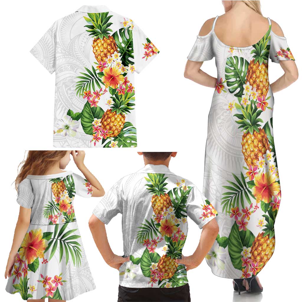 Hawaii Pineapple Tropical Family Matching Summer Maxi Dress and Hawaiian Shirt Luminous Hibiscus Plumeria LT01 - Polynesian Pride