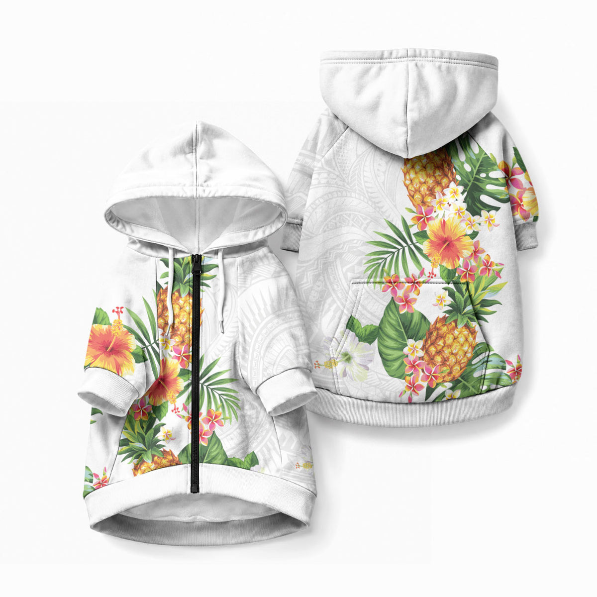 Hawaii Pineapple Tropical Pet Hoodie Luminous Hibiscus Plumeria LT01 Zip-up White - Polynesian Pride