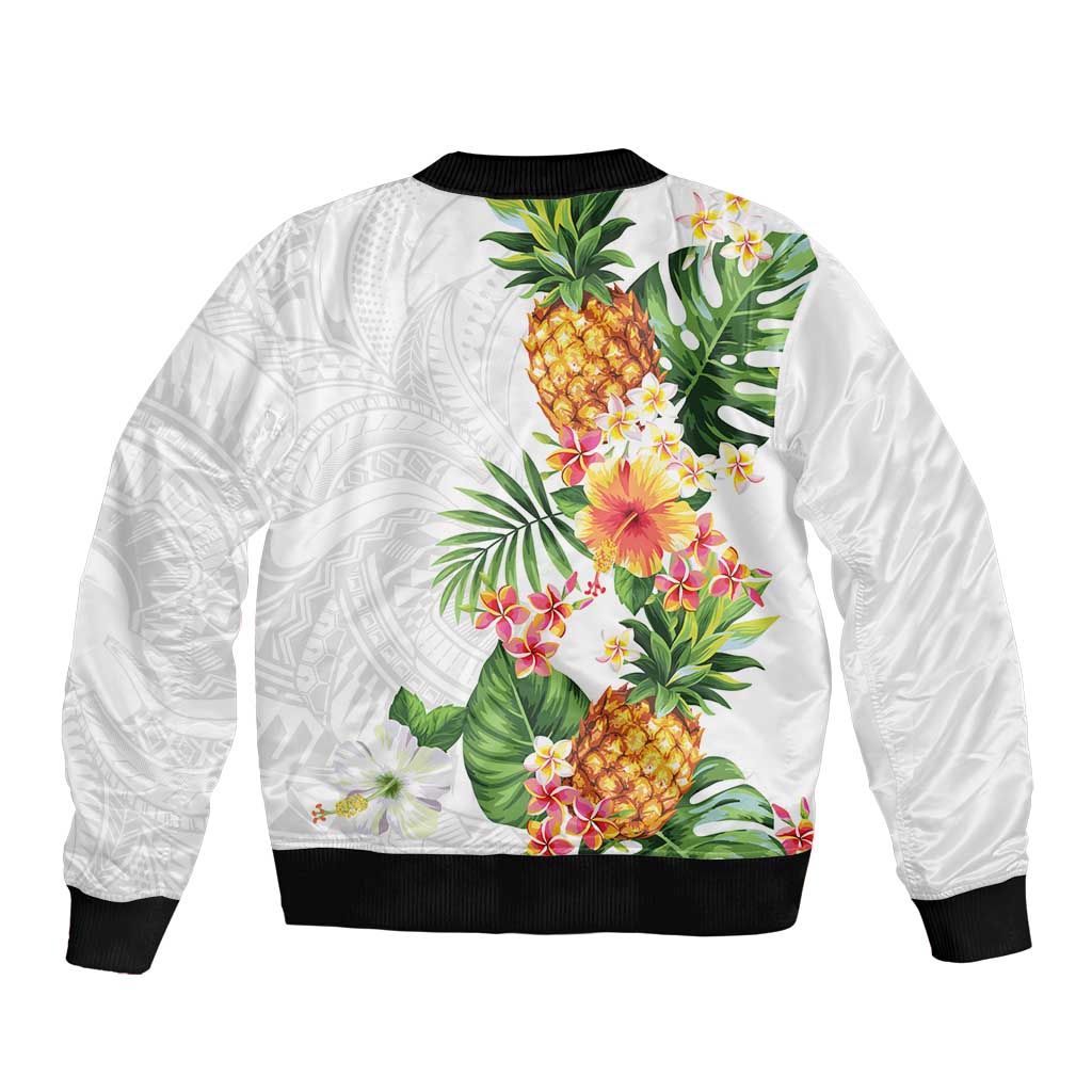 Hawaii Pineapple Tropical Sleeve Zip Bomber Jacket Luminous Hibiscus Plumeria