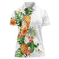 Hawaii Pineapple Tropical Women Polo Shirt Luminous Hibiscus Plumeria LT01 Female White - Polynesian Pride