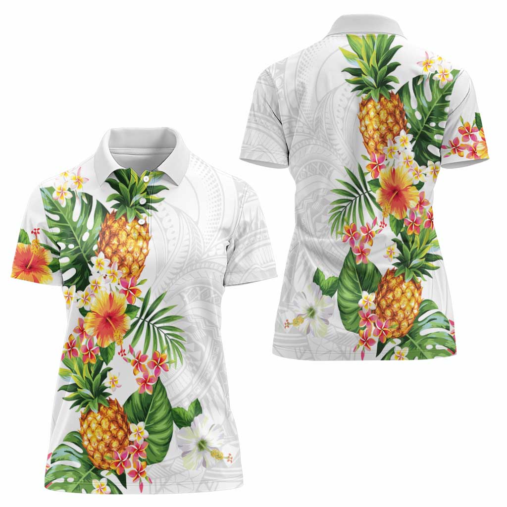 Hawaii Pineapple Tropical Women Polo Shirt Luminous Hibiscus Plumeria LT01 - Polynesian Pride