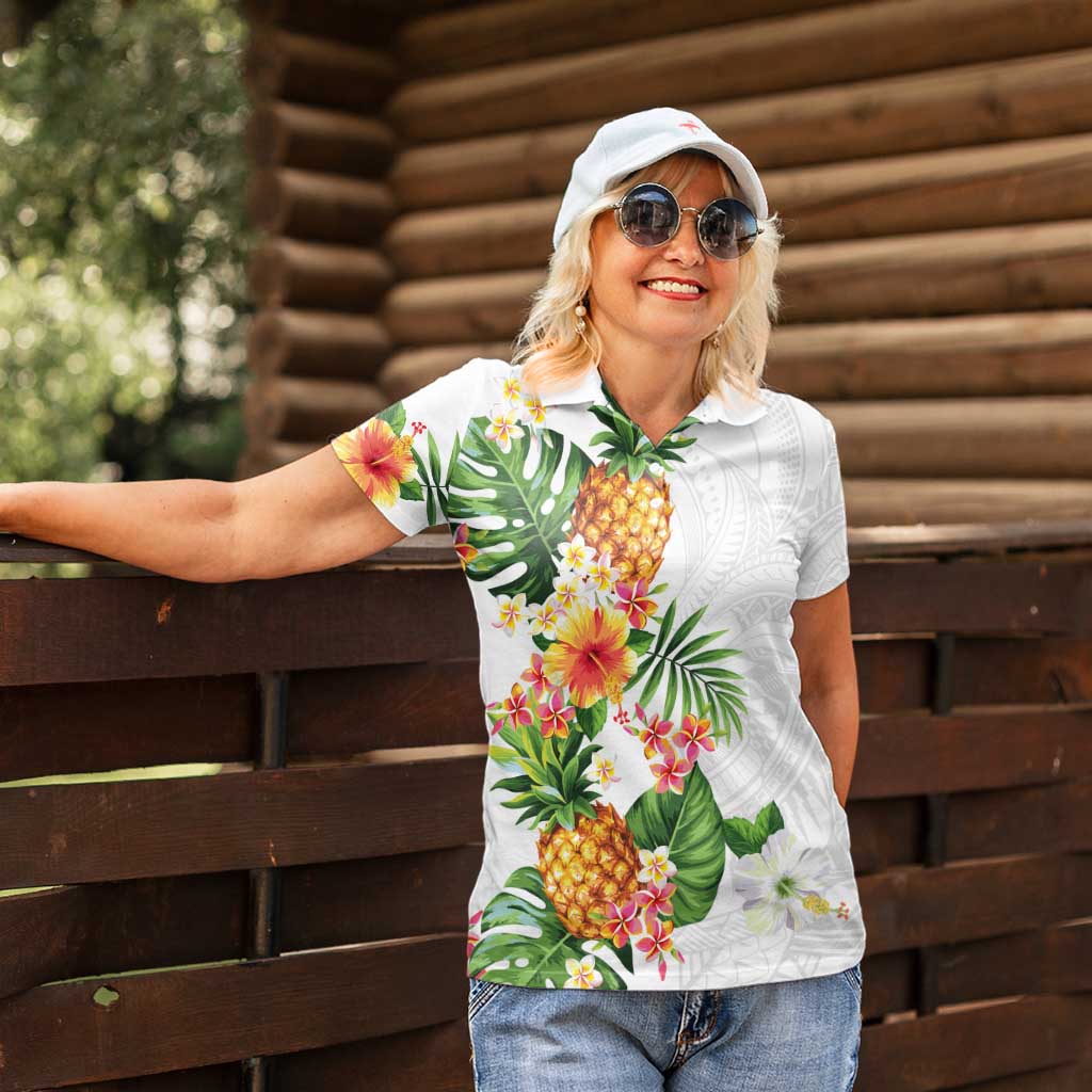 Hawaii Pineapple Tropical Women Polo Shirt Luminous Hibiscus Plumeria LT01 - Polynesian Pride