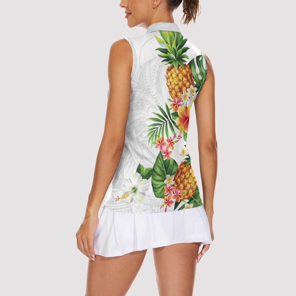 Hawaii Pineapple Tropical Women Sleeveless Polo Shirt Luminous Hibiscus Plumeria