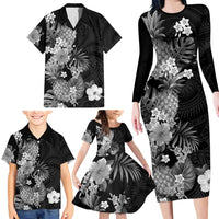 Hawaii Pineapple Tropical Family Matching Long Sleeve Bodycon Dress and Hawaiian Shirt Neutral Hibiscus Plumeria LT01 - Polynesian Pride