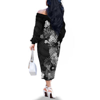 Hawaii Pineapple Tropical Family Matching Off The Shoulder Long Sleeve Dress and Hawaiian Shirt Neutral Hibiscus Plumeria LT01 - Polynesian Pride