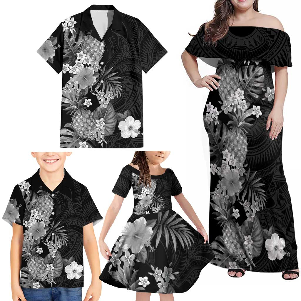 Hawaii Pineapple Tropical Family Matching Off Shoulder Maxi Dress and Hawaiian Shirt Neutral Hibiscus Plumeria LT01 - Polynesian Pride