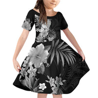 Hawaii Pineapple Tropical Family Matching Off Shoulder Short Dress and Hawaiian Shirt Neutral Hibiscus Plumeria LT01 Daughter's Dress Black - Polynesian Pride