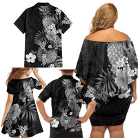 Hawaii Pineapple Tropical Family Matching Off Shoulder Short Dress and Hawaiian Shirt Neutral Hibiscus Plumeria LT01 - Polynesian Pride