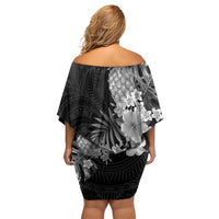Hawaii Pineapple Tropical Family Matching Off Shoulder Short Dress and Hawaiian Shirt Neutral Hibiscus Plumeria LT01 - Polynesian Pride