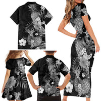 Hawaii Pineapple Tropical Family Matching Short Sleeve Bodycon Dress and Hawaiian Shirt Neutral Hibiscus Plumeria LT01 - Polynesian Pride