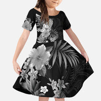 Hawaii Pineapple Tropical Family Matching Summer Maxi Dress and Hawaiian Shirt Neutral Hibiscus Plumeria LT01 Daughter's Dress Black - Polynesian Pride