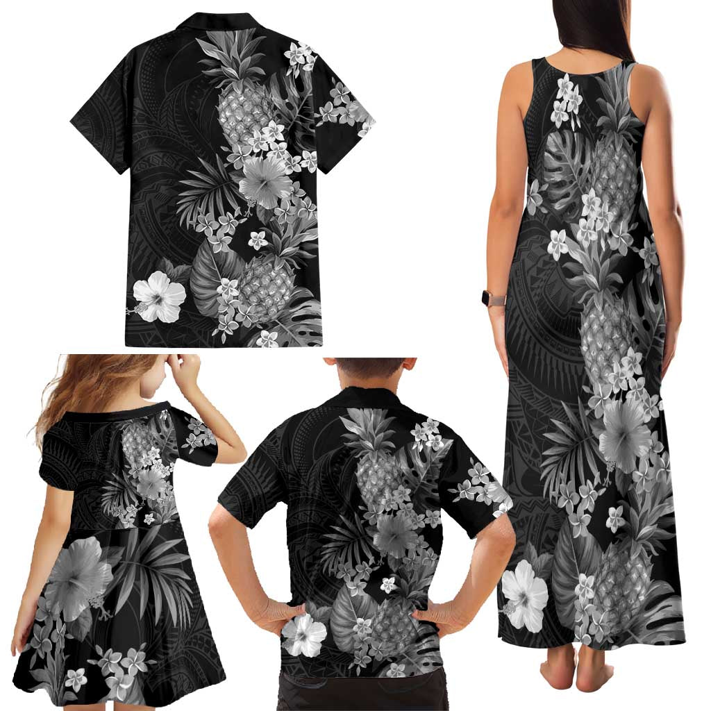 Hawaii Pineapple Tropical Family Matching Tank Maxi Dress and Hawaiian Shirt Neutral Hibiscus Plumeria LT01 - Polynesian Pride
