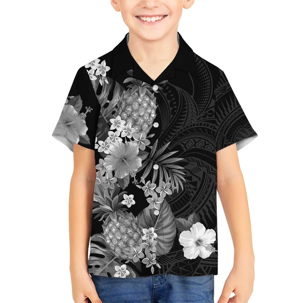 Hawaii Pineapple Tropical Family Matching Tank Maxi Dress and Hawaiian Shirt Neutral Hibiscus Plumeria LT01 Son's Shirt Black - Polynesian Pride