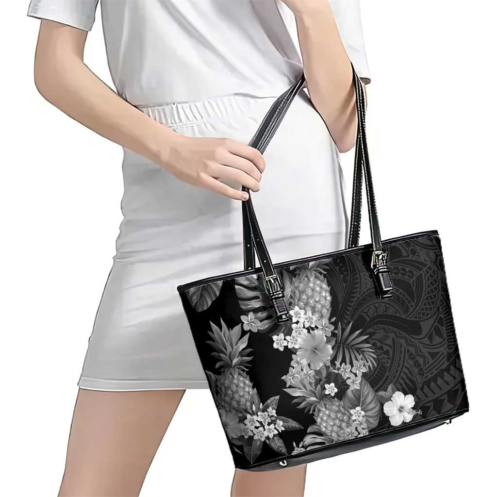 Hawaii Pineapple Tropical Leather Tote Bag Neutral Hibiscus Plumeria