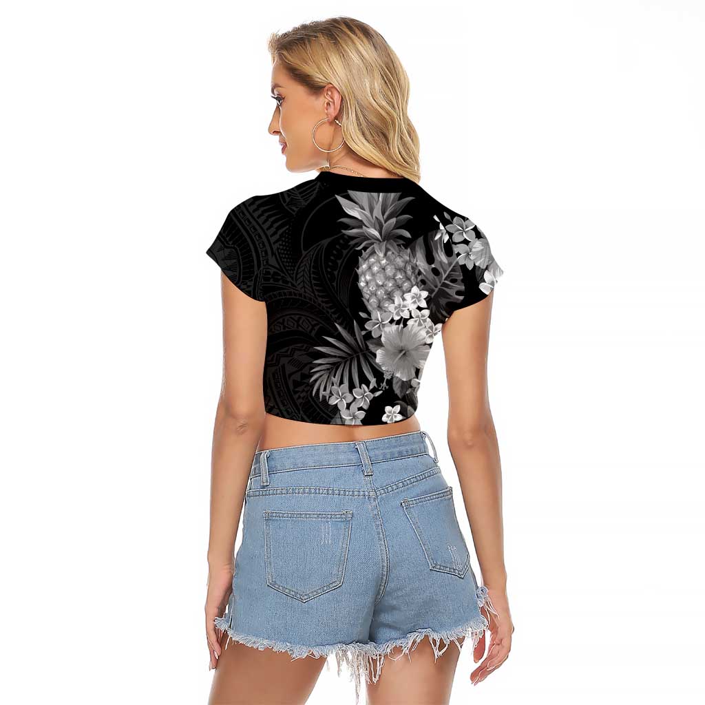 Hawaii Pineapple Tropical Raglan Cropped T Shirt Neutral Hibiscus Plumeria